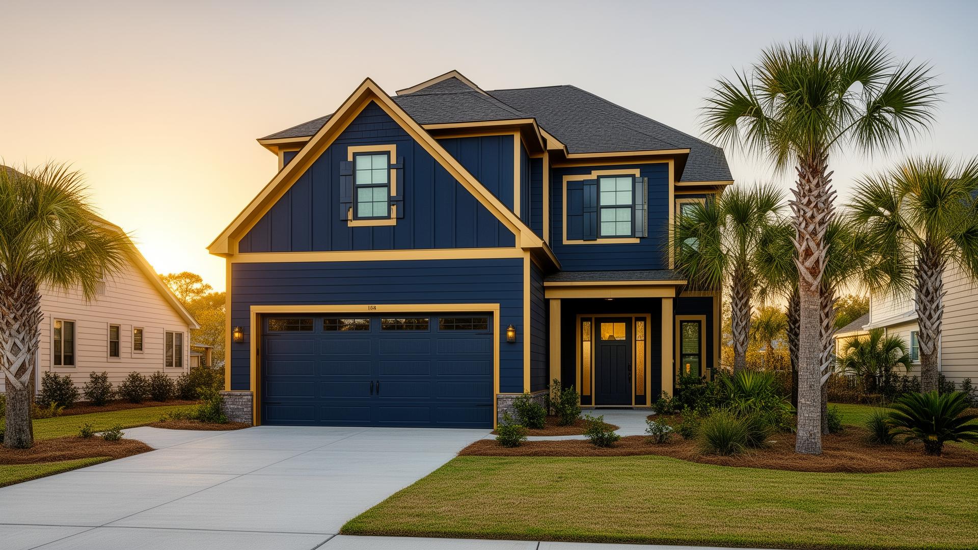 Premium fiberglass garage door on a beautiful Calabash home